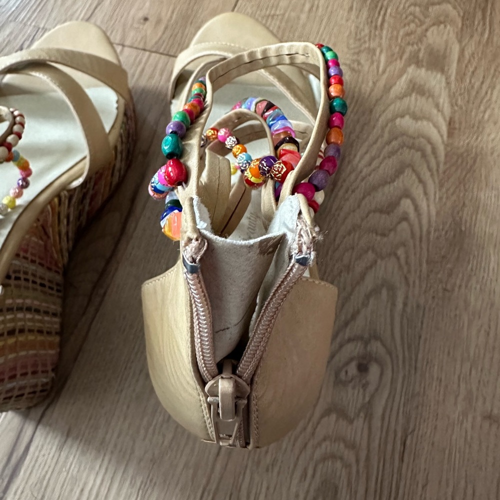 Cute wedge beaded colorful threaded pattern shoes - Picture 9 of 16